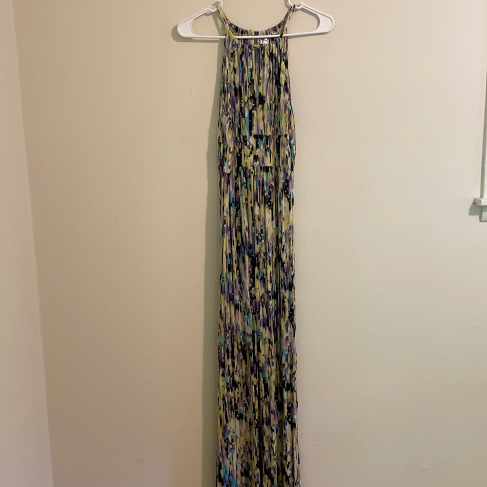 Yellow purple and blue patterned dress